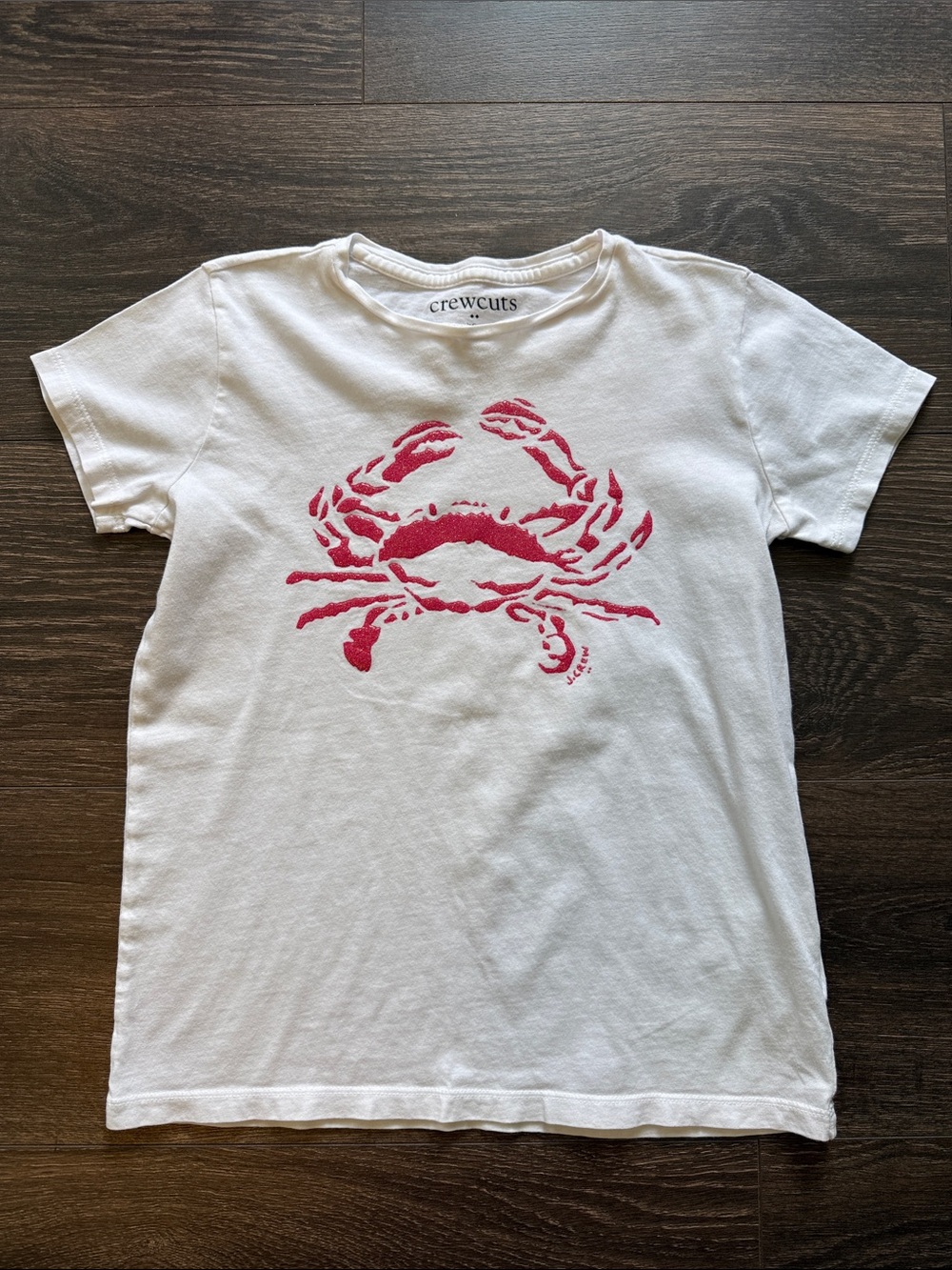 Crewcuts White Tee with Pink Crab Graphic
